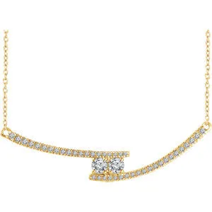 14K White 3/8 CTW Diamond Two-Stone Bar 16-18" Necklace