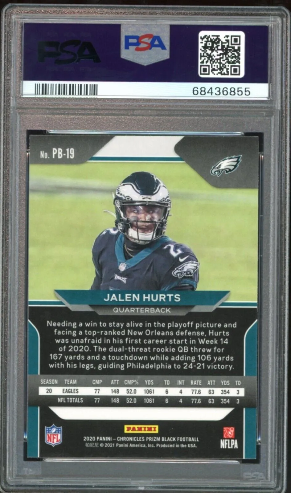 2020 Prizm Black #PB19 Jalen Hurts RC On Card Green Ink PSA 10/10 Auto GEM MINT