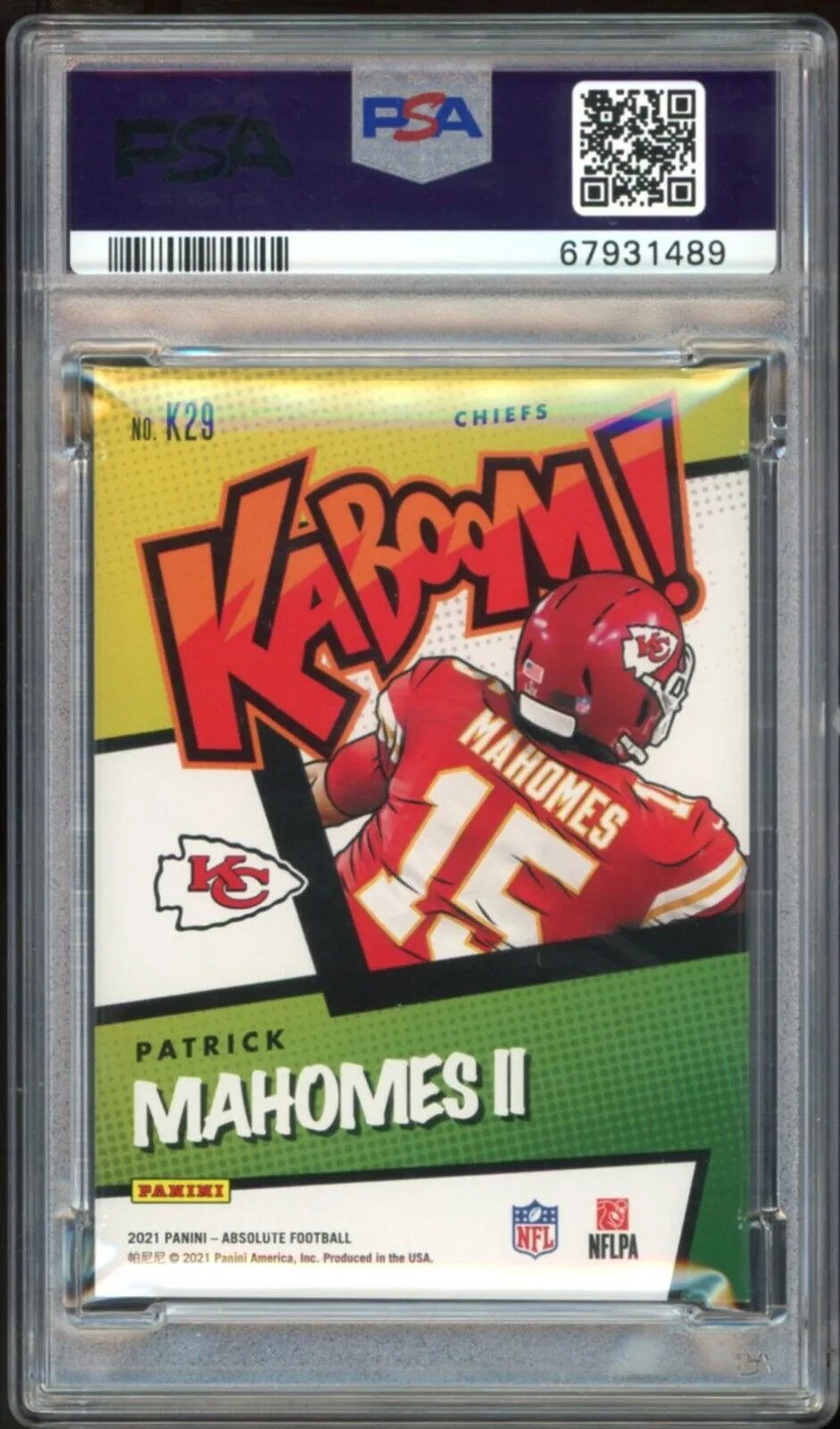 2021 Absolute KABOOM! SSP #K29 Patrick Mahomes On Card PSA 9/10 MINT KC Chiefs