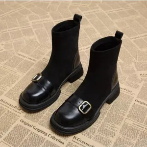 2024 Winter Short Plush Women Ankle Boots Fashion Round Toe Ladies Cotton Short Booties Elegant Square Low Heel Women's Footwear