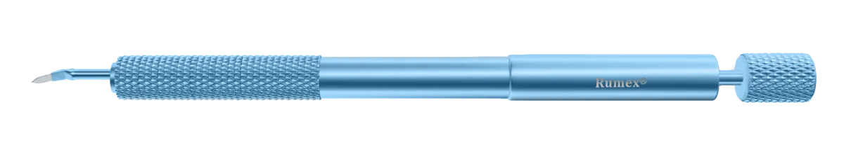 999R 6-20/6-141 Phaconit Diamond Knife, Trapezoid Self-Diving Blade, 0.80/1.20 mm, Length 117 mm, Angled Titanium Handle