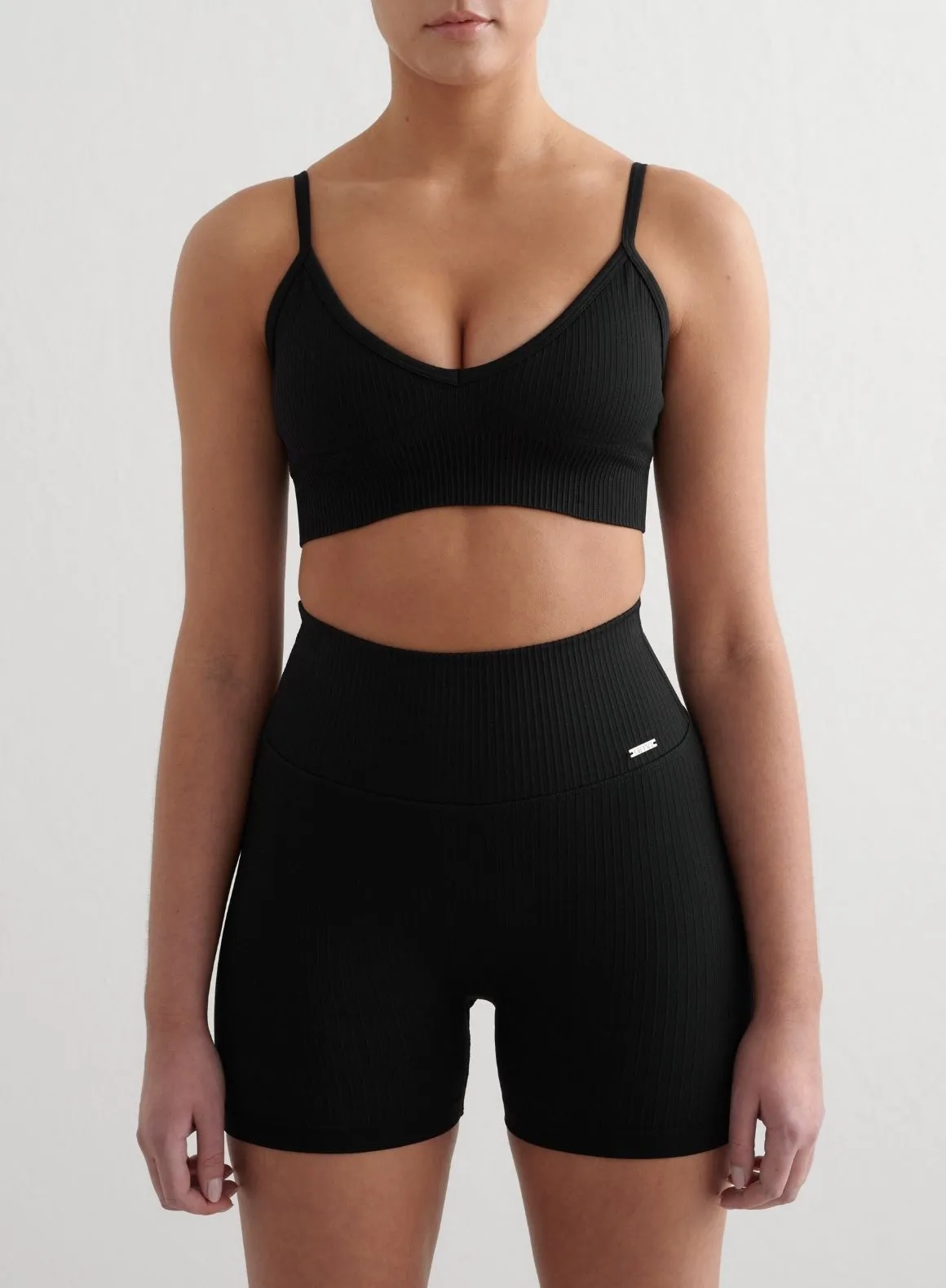 Black Ribbed Seamless Deep Cut Bra