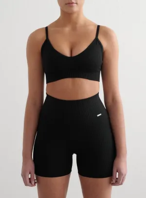Black Ribbed Seamless Deep Cut Bra