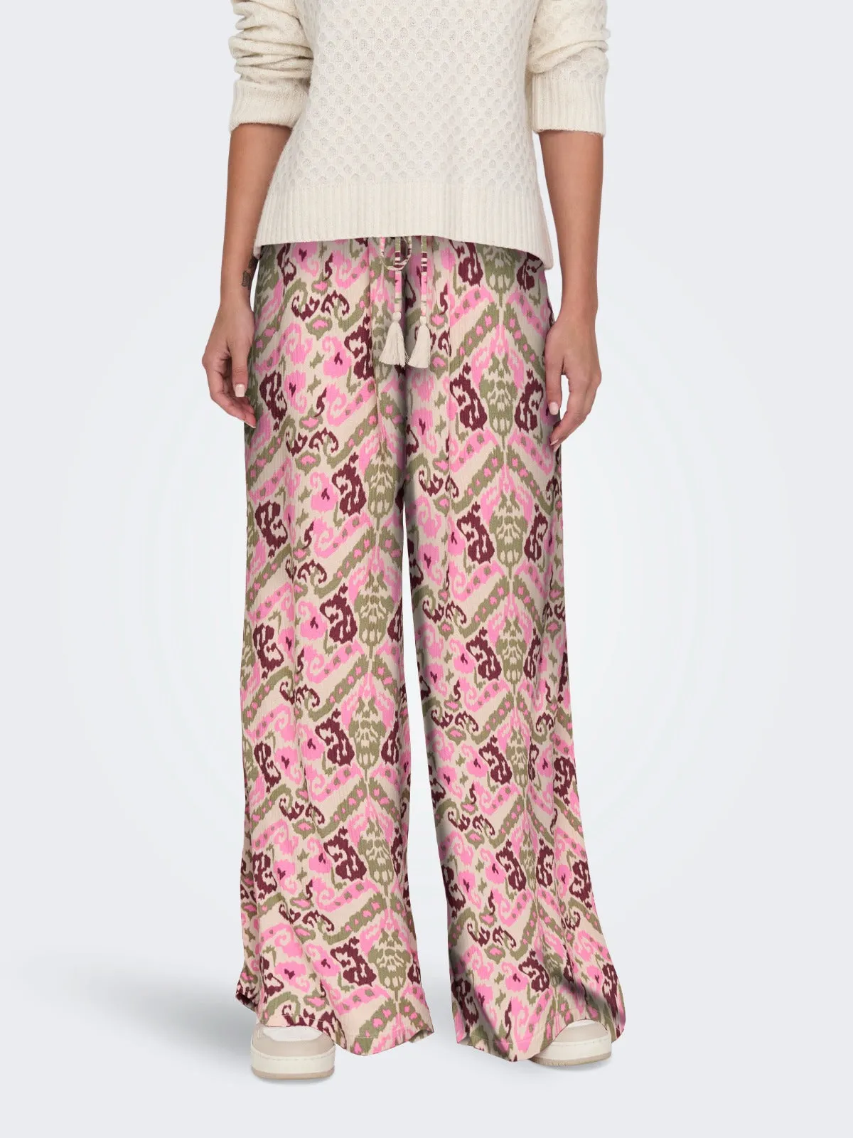 Bree Patterned Wide Leg Trousers Pink