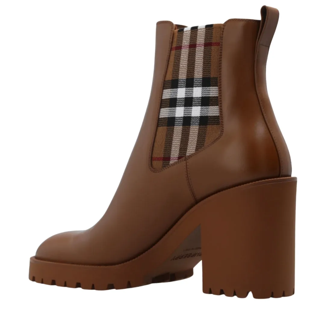 Burberry 8070710 Burberry Check Chelsea Boots Dark Birch Brown Boots Womens