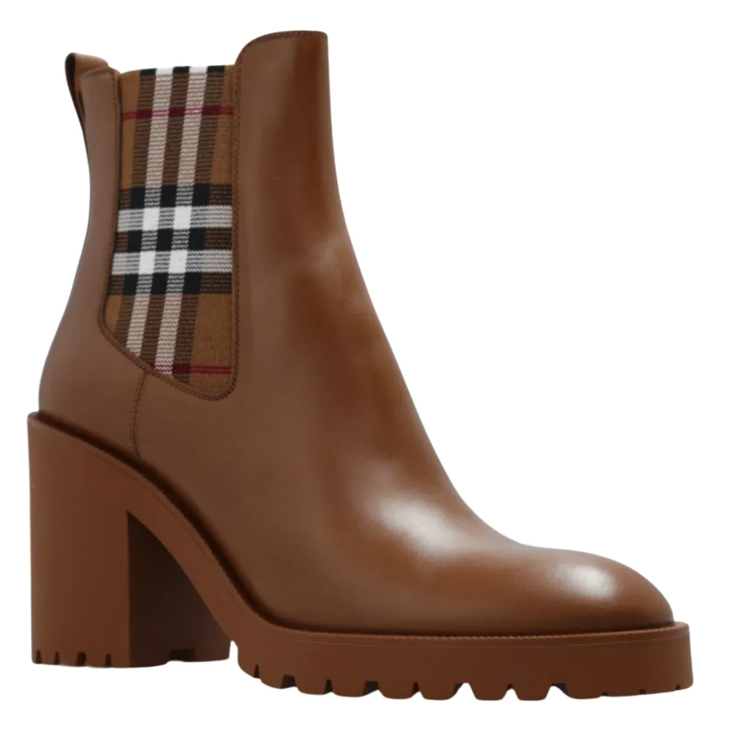 Burberry 8070710 Burberry Check Chelsea Boots Dark Birch Brown Boots Womens