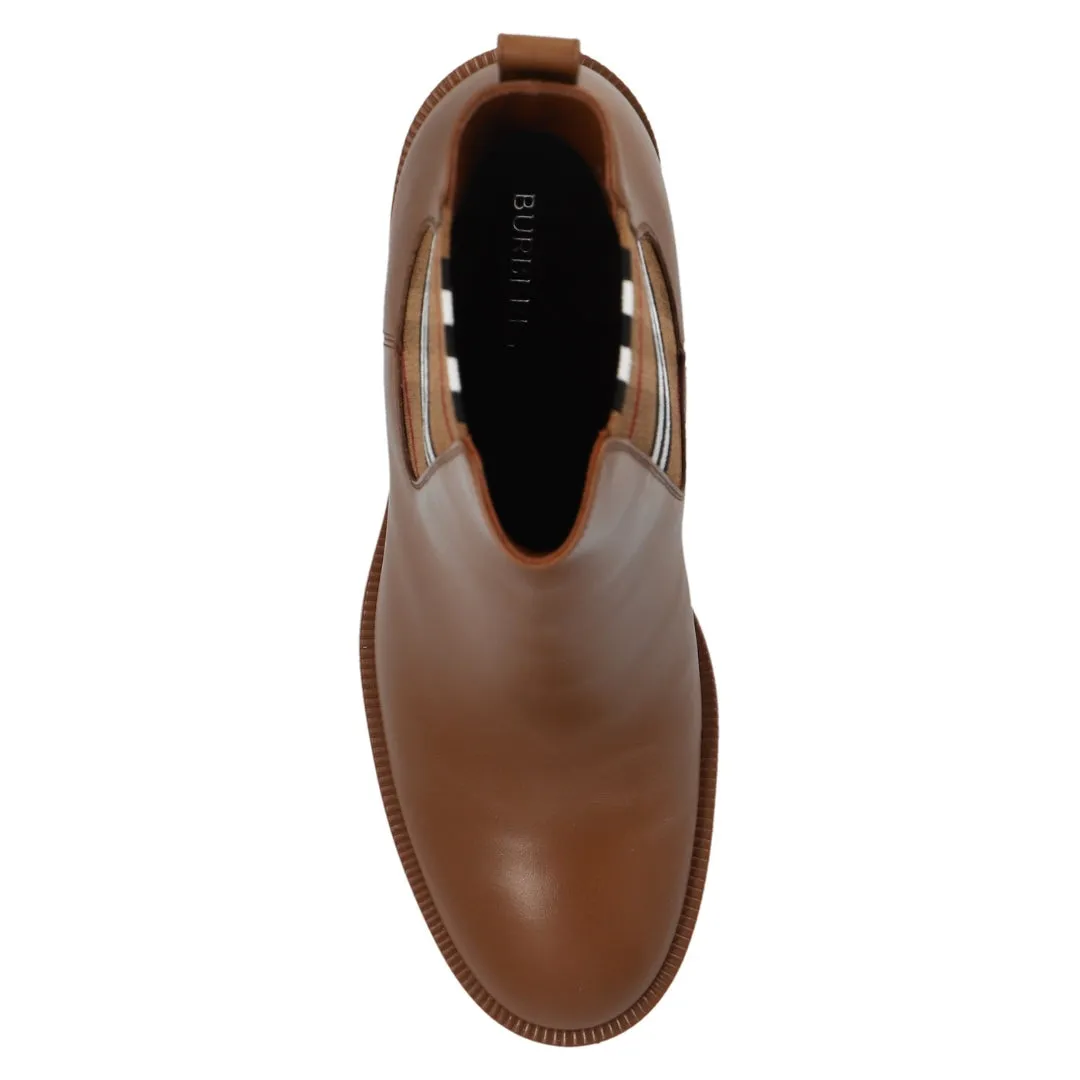 Burberry 8070710 Burberry Check Chelsea Boots Dark Birch Brown Boots Womens