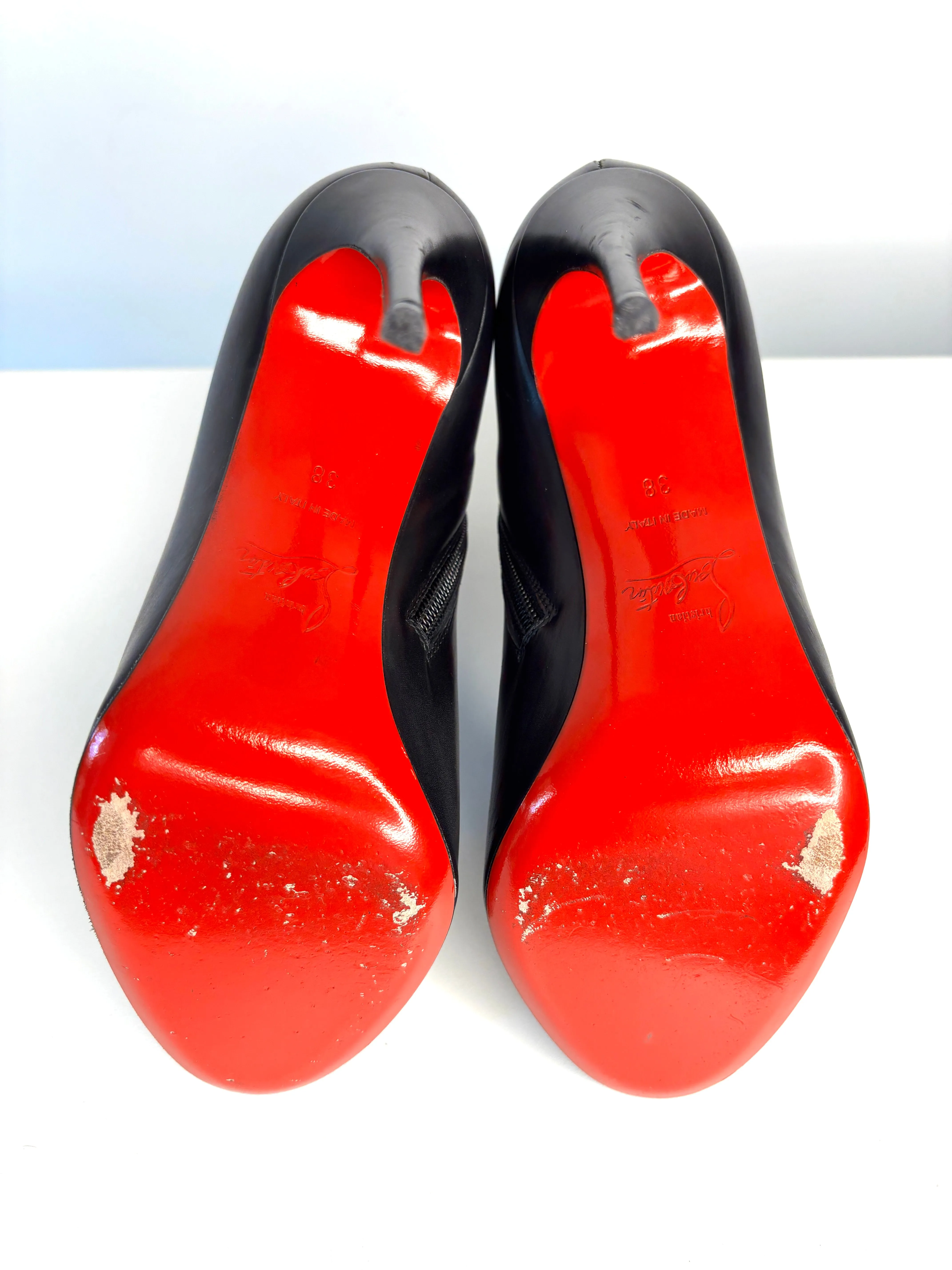 Christian Louboutin Fifi Booty 100 Black Leather Ankle Boots 38 UK5