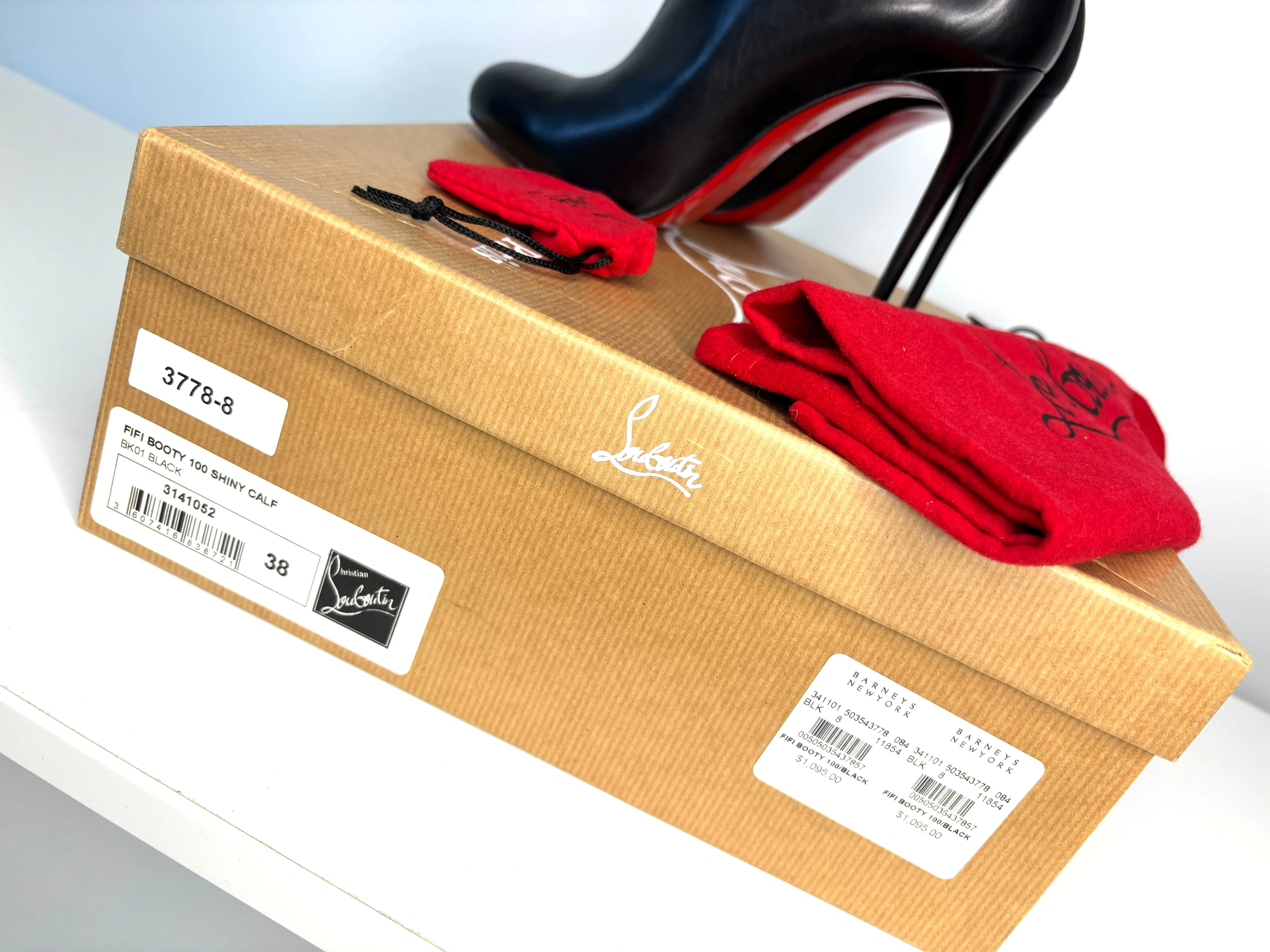 Christian Louboutin Fifi Booty 100 Black Leather Ankle Boots 38 UK5