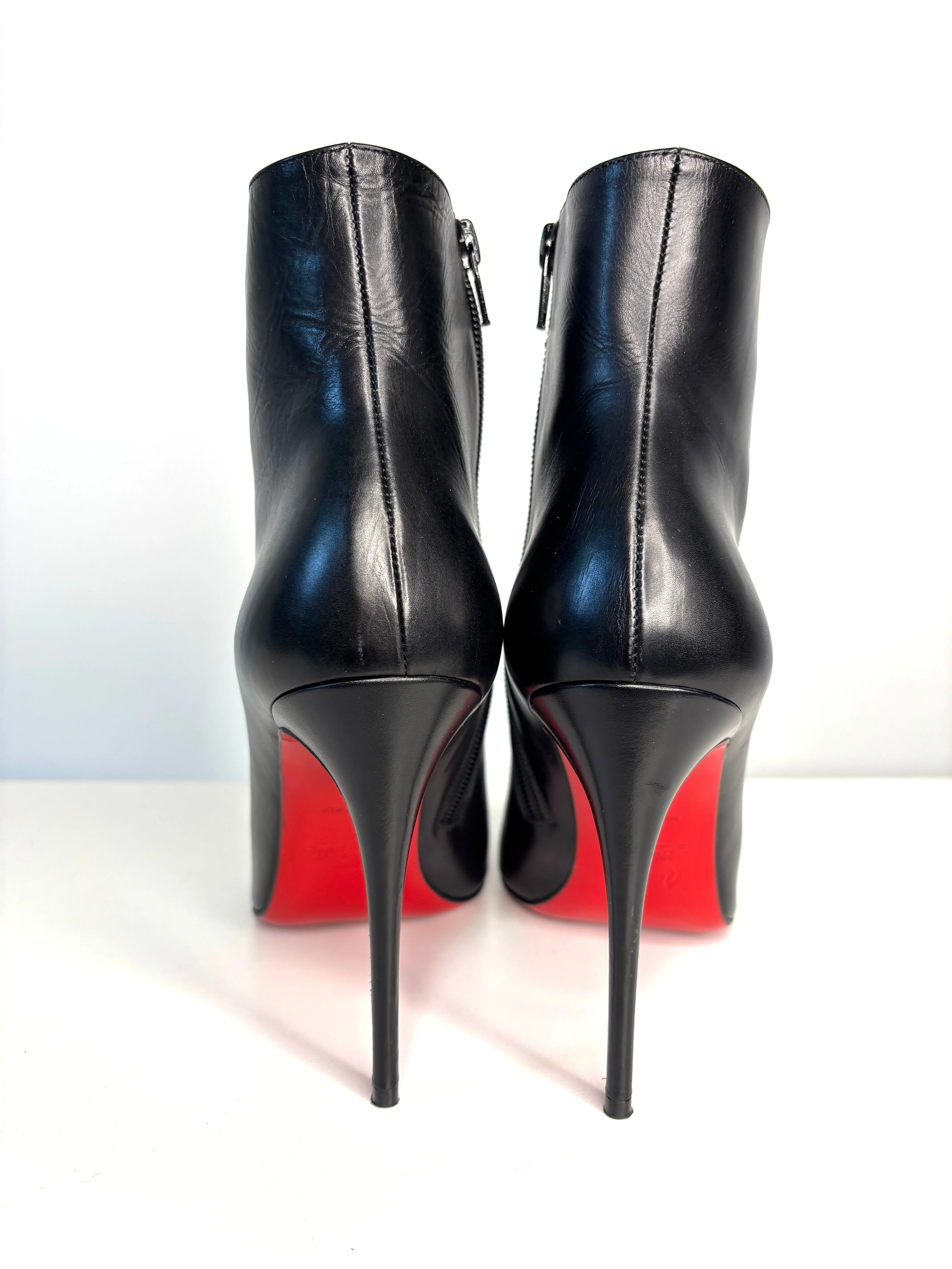 Christian Louboutin Fifi Booty 100 Black Leather Ankle Boots 38 UK5