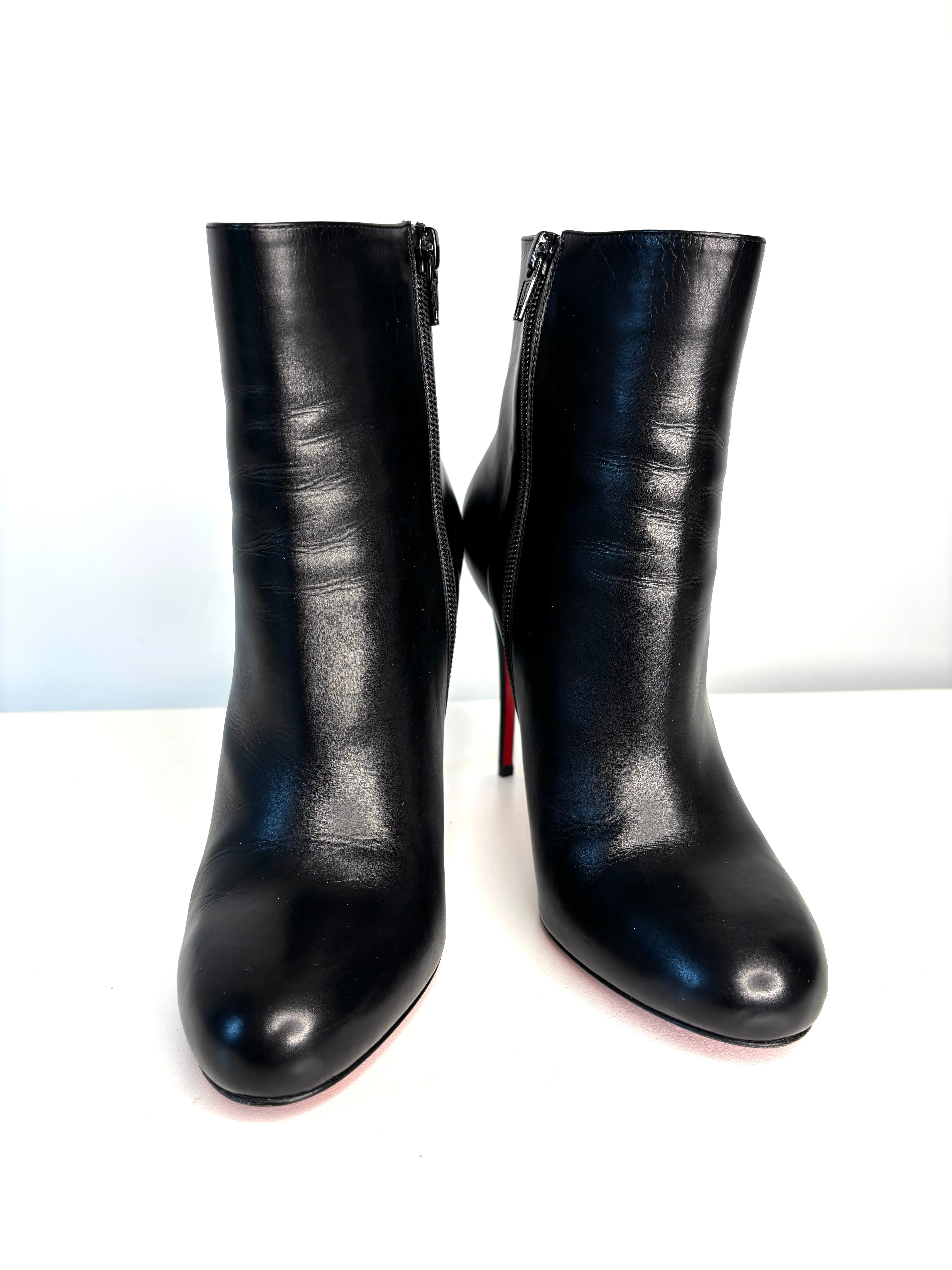 Christian Louboutin Fifi Booty 100 Black Leather Ankle Boots 38 UK5