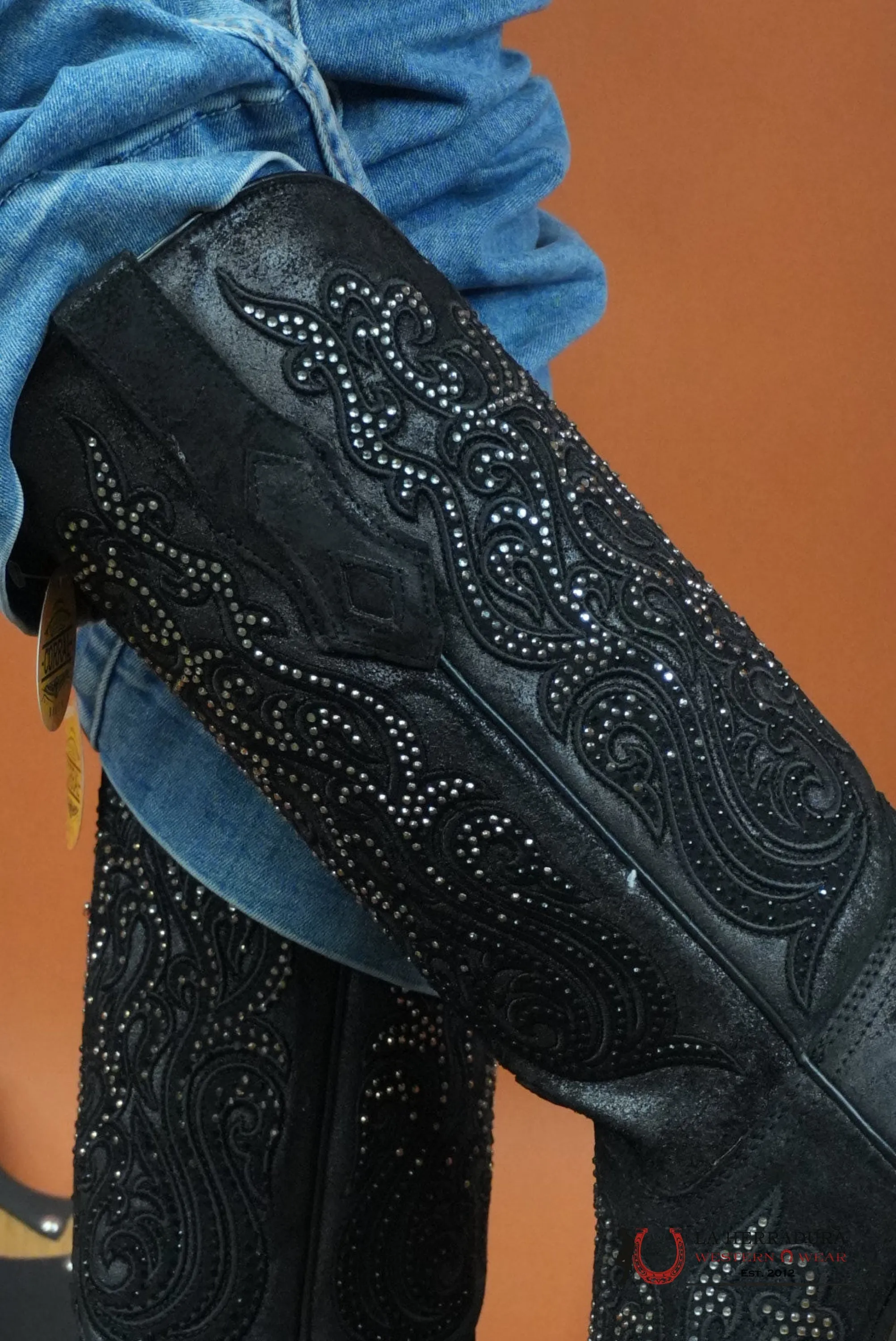 CORRAL BLACK EMBROIDERY & CRYSTALS POINT TOE BOOT C4100