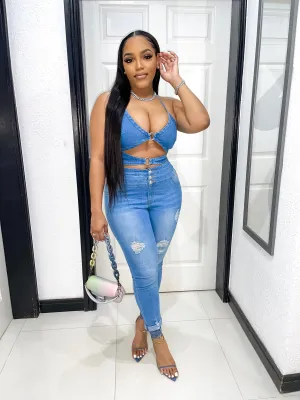 Denim Pants Set