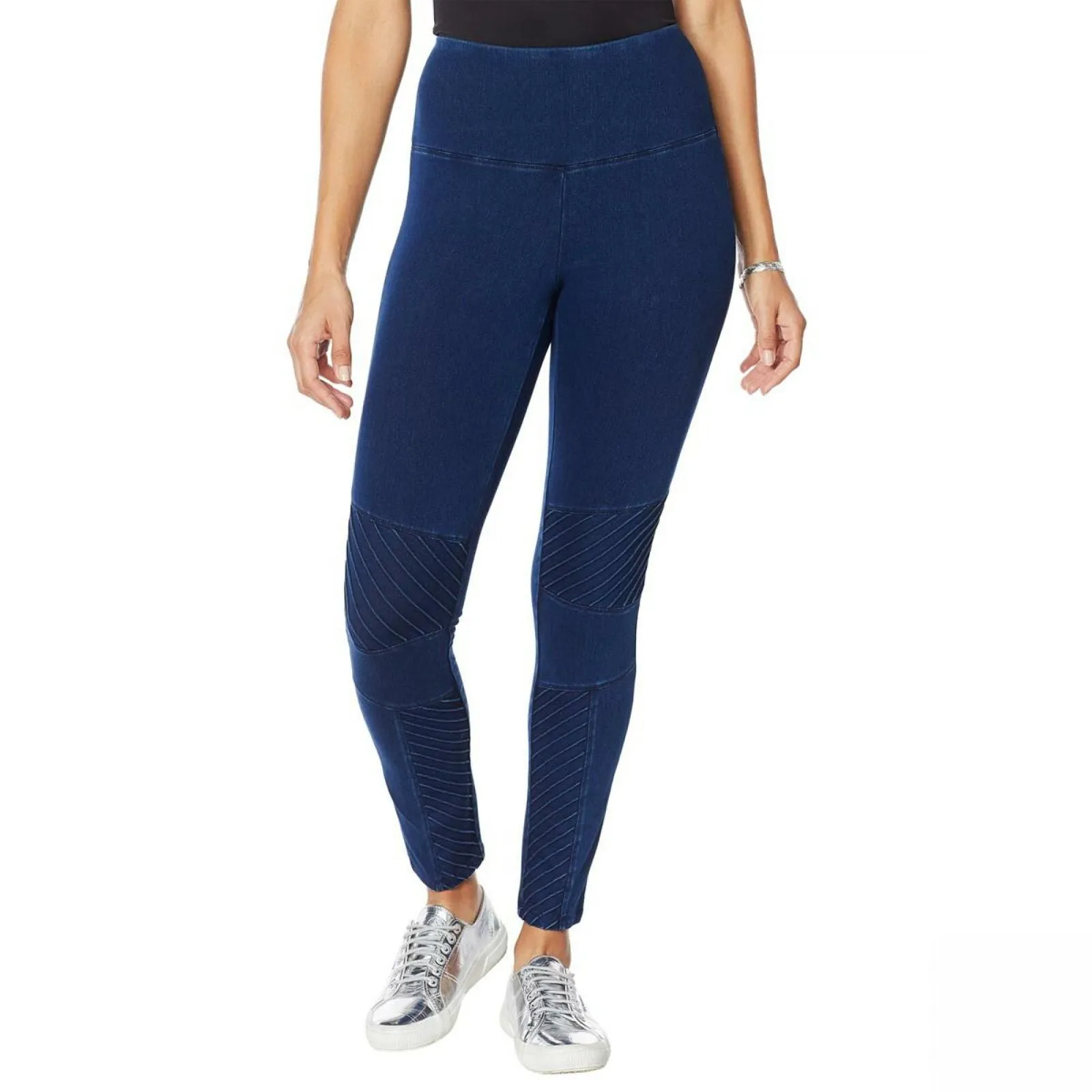 DG2 by Diane Gilman Women's Slim And Sleek Knit Denim Moto Jeggings