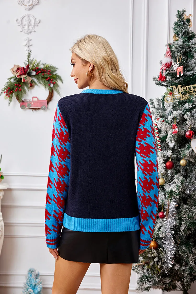 Festive Sequin Embroidery Christmas Boots Jacquard Sweater for Holiday Cheer