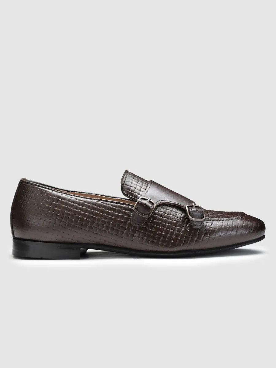 Genuine Leather Weave Double Monk Strap Loafers