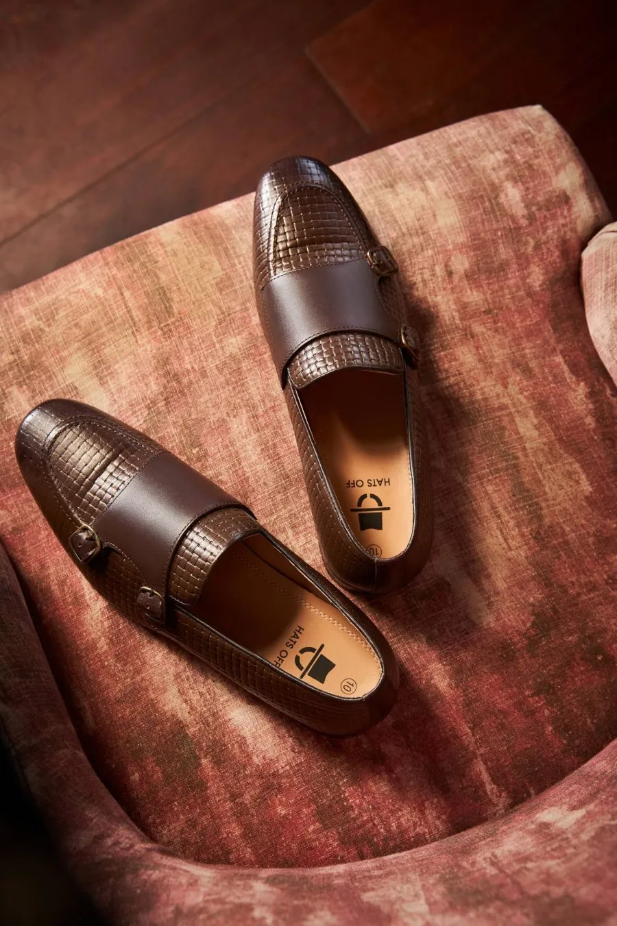 Genuine Leather Weave Double Monk Strap Loafers