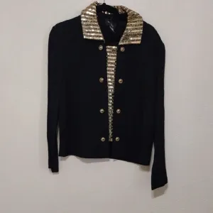 Gold and Black Blazer with Striped Collar