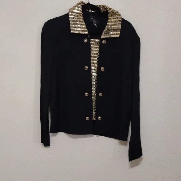 Gold and Black Blazer with Striped Collar