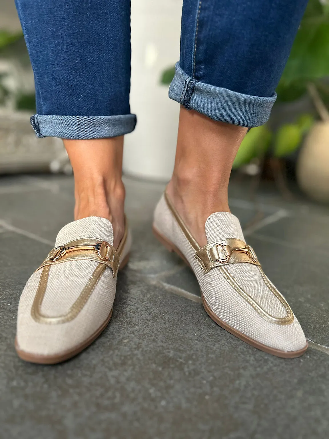 Gold Canvas Chain Loafer