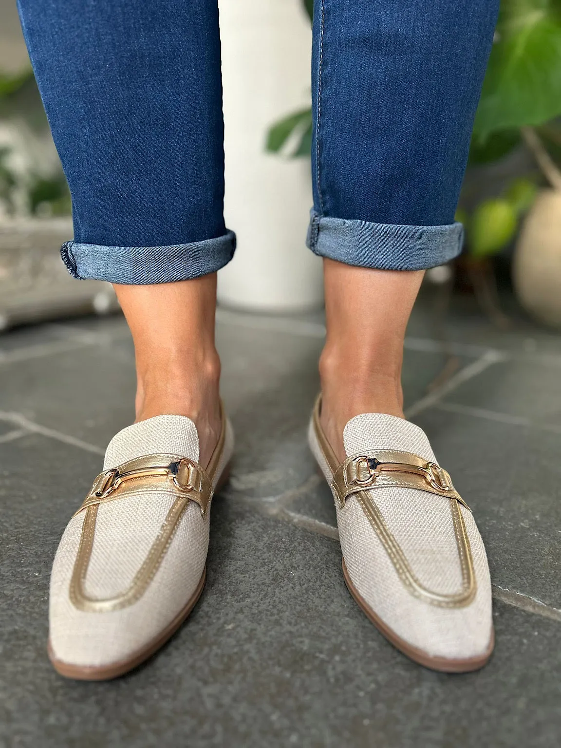 Gold Canvas Chain Loafer