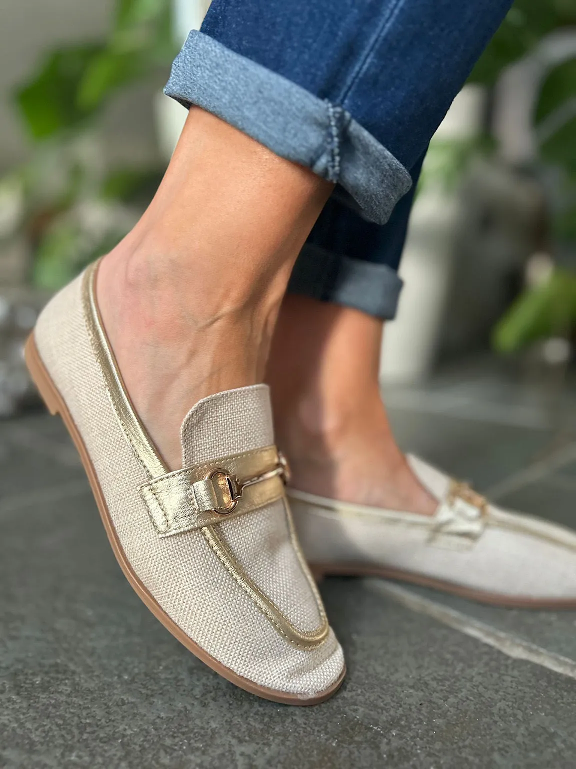 Gold Canvas Chain Loafer