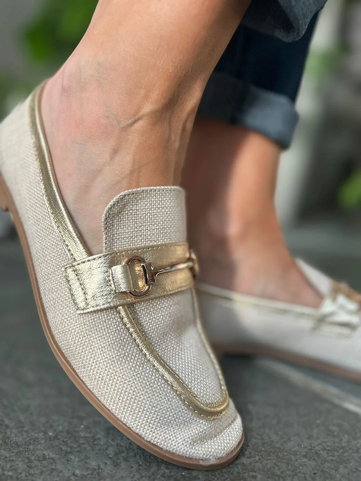 Gold Canvas Chain Loafer