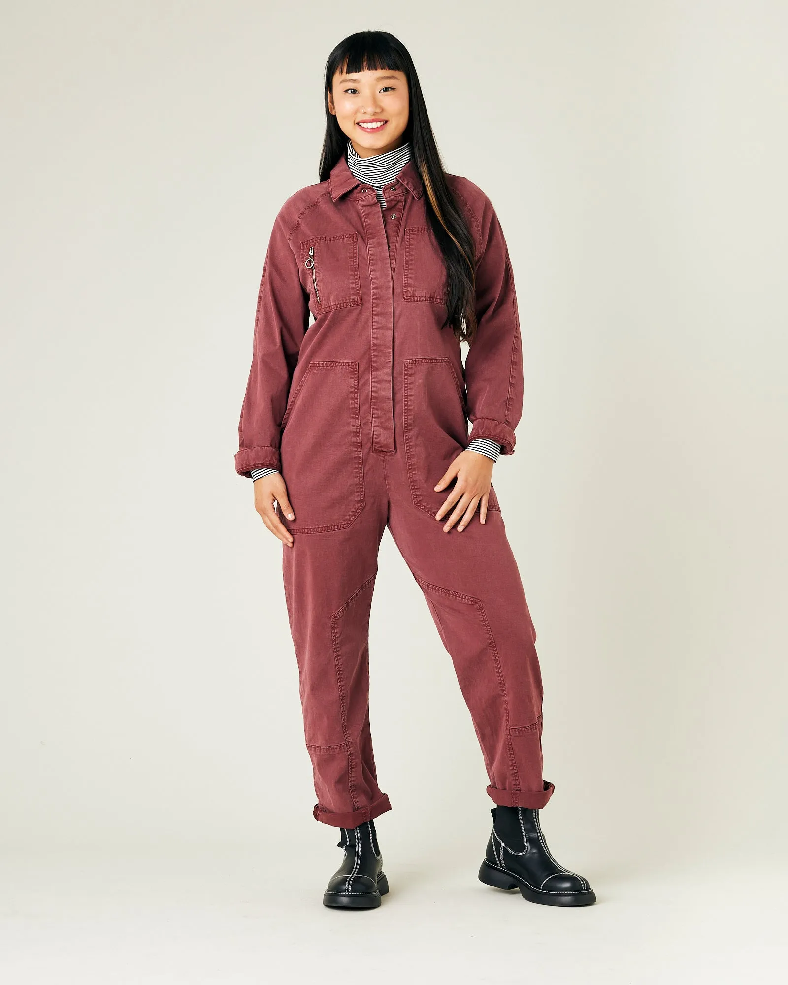 Hallie Wine Cotton Coverall