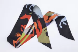 Hermes Silk Twilly Multicolor Black Base Running Horses