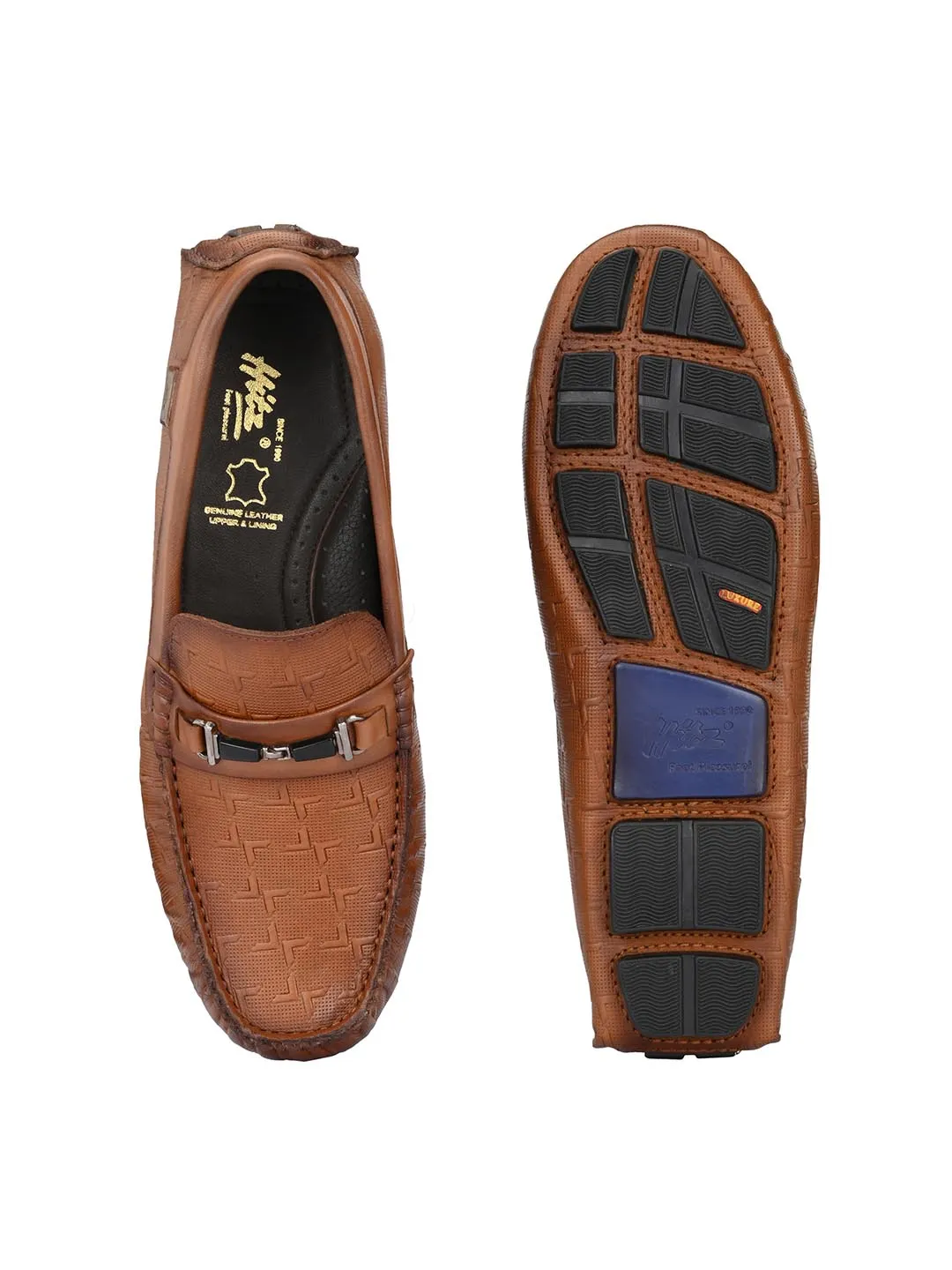 Hitz Men's Tan Leather Slip On Loafer Shoes