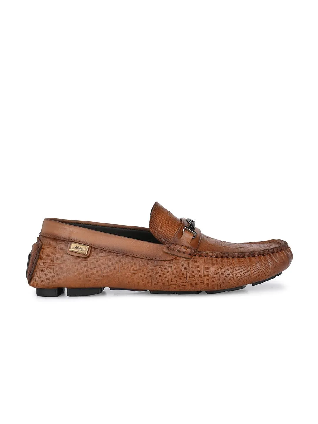 Hitz Men's Tan Leather Slip On Loafer Shoes