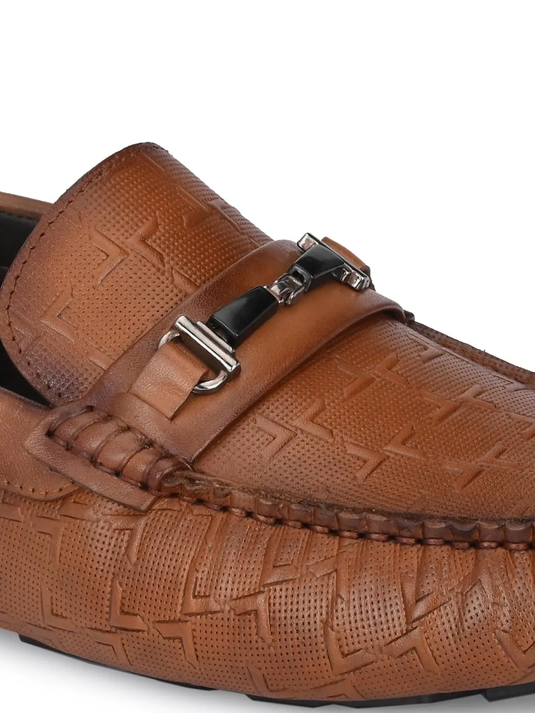 Hitz Men's Tan Leather Slip On Loafer Shoes