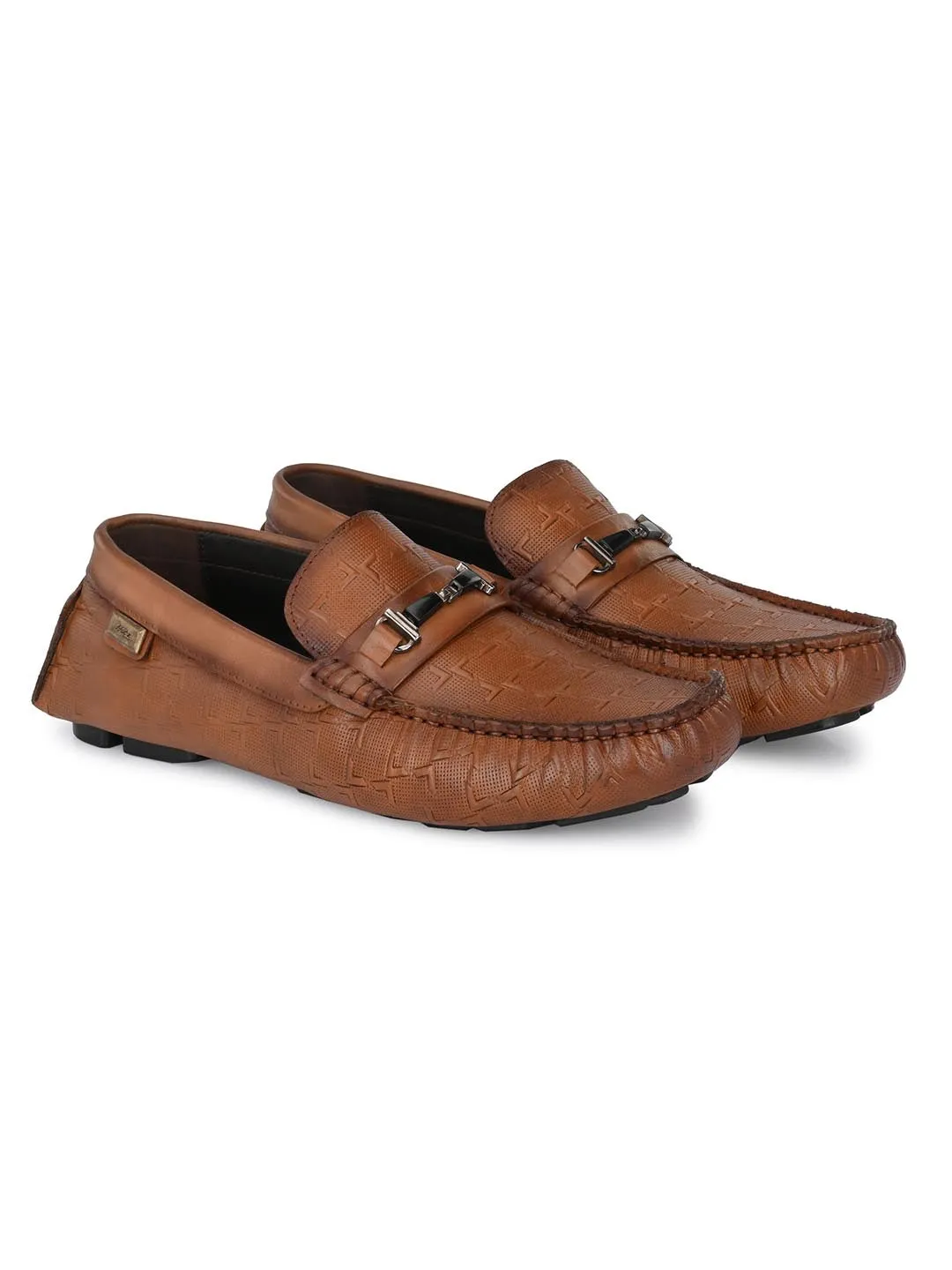 Hitz Men's Tan Leather Slip On Loafer Shoes
