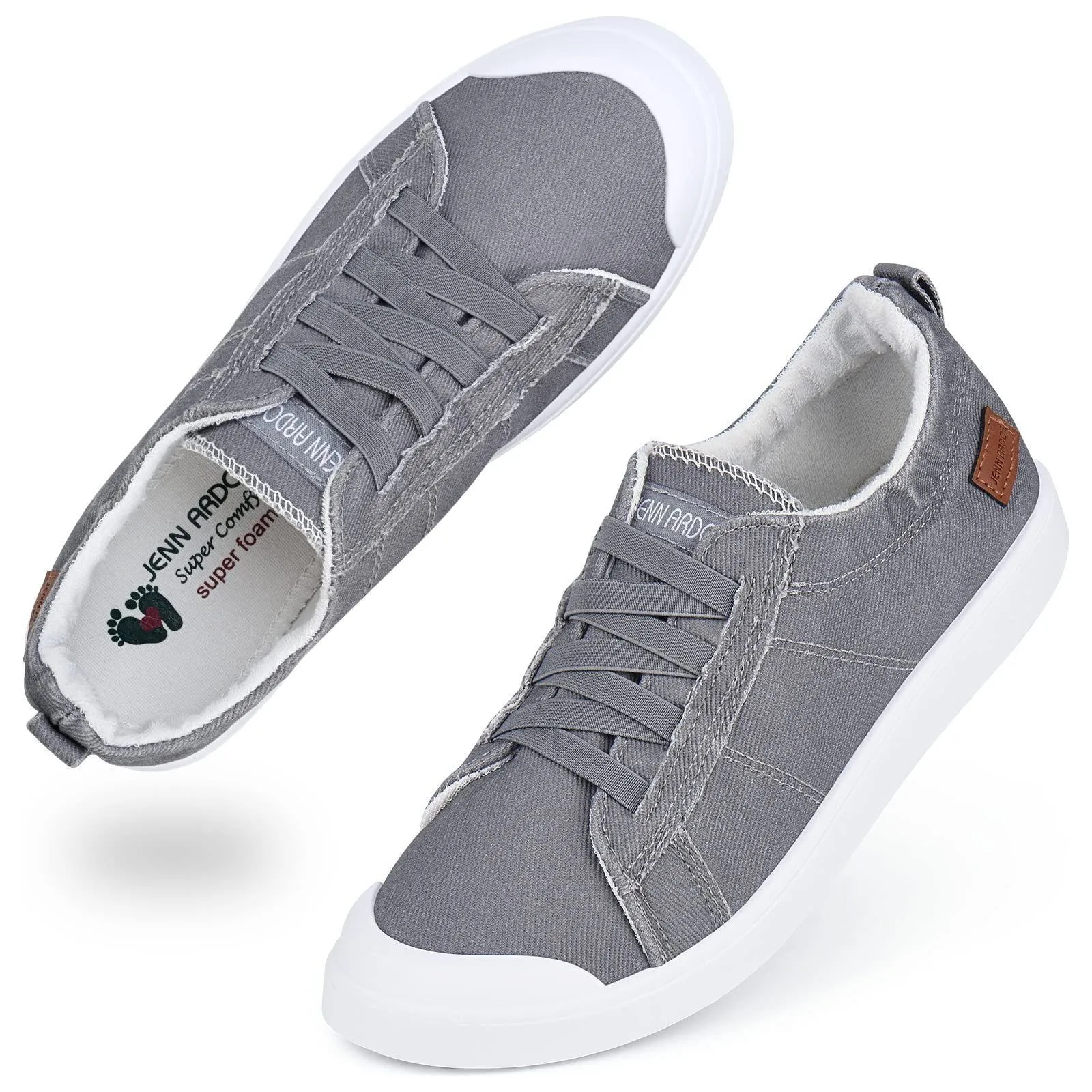 JENN ARDOR Women's Canvas Sneaker Slip-ons Loafers Shoes for Womens Fashion Casual Canvas Round Toe Soft Comfortable Walking Flats