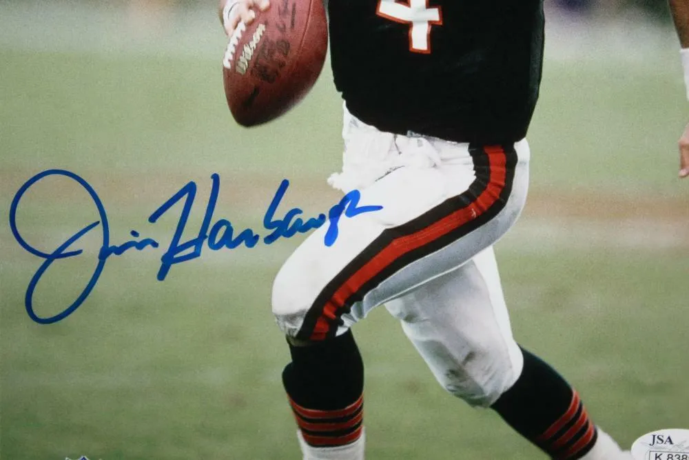 JIm Harbaugh Autographed Bears 8x10 Running Blue Jersey Photo- JSA Authenticated