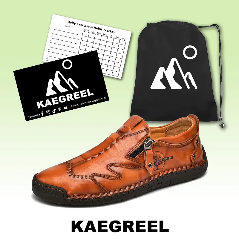 Kaegreel Men Side Zipper Comfy Hand Stitching Casual Leather Shoes