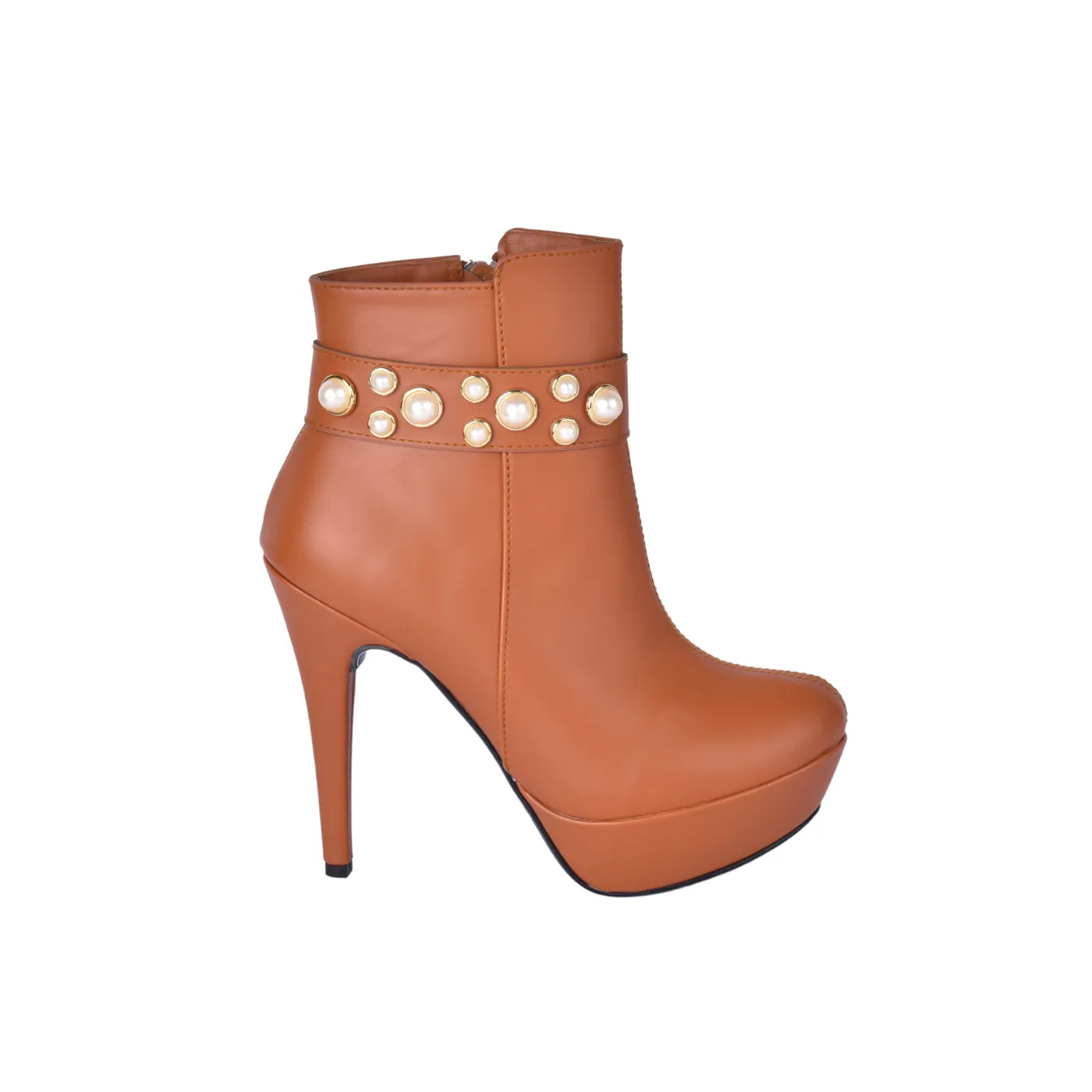 Leather Ankle Boots With Pearl