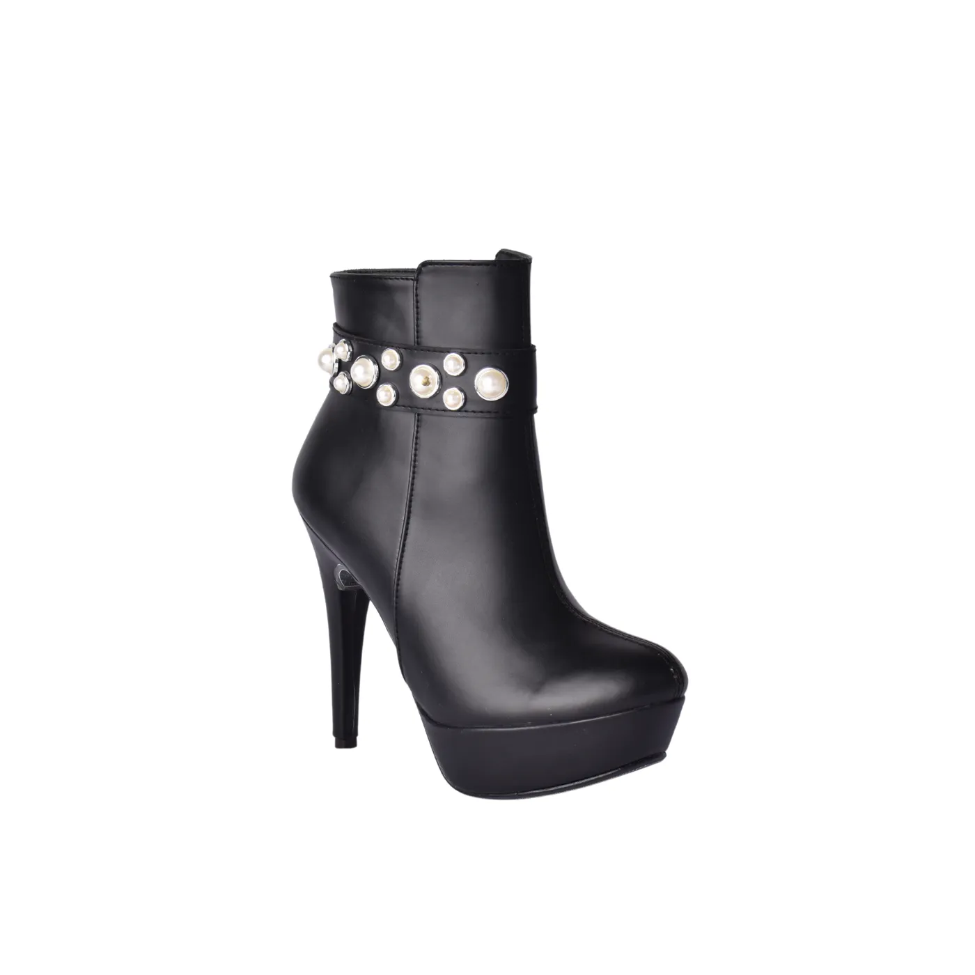 Leather Ankle Boots With Pearl