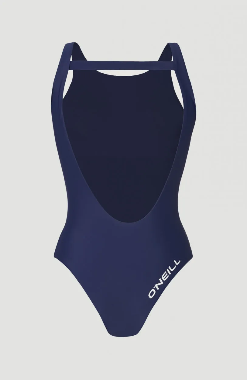 Logo High Neck Badeanzug | Blueberry