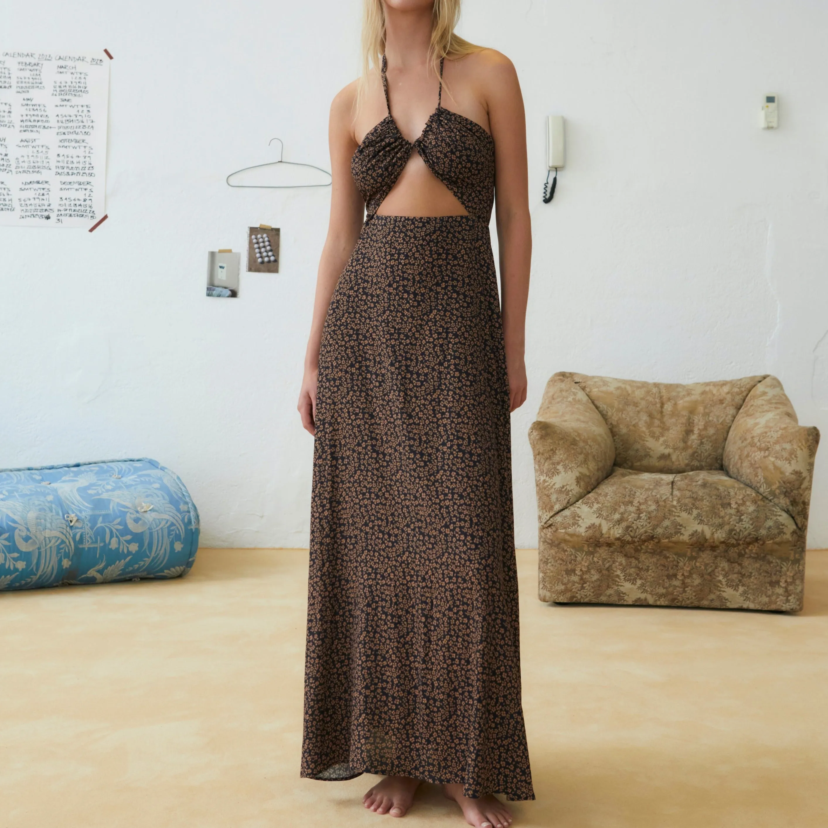 MAMA Solvang Halter Neck Floral Maxi Dress