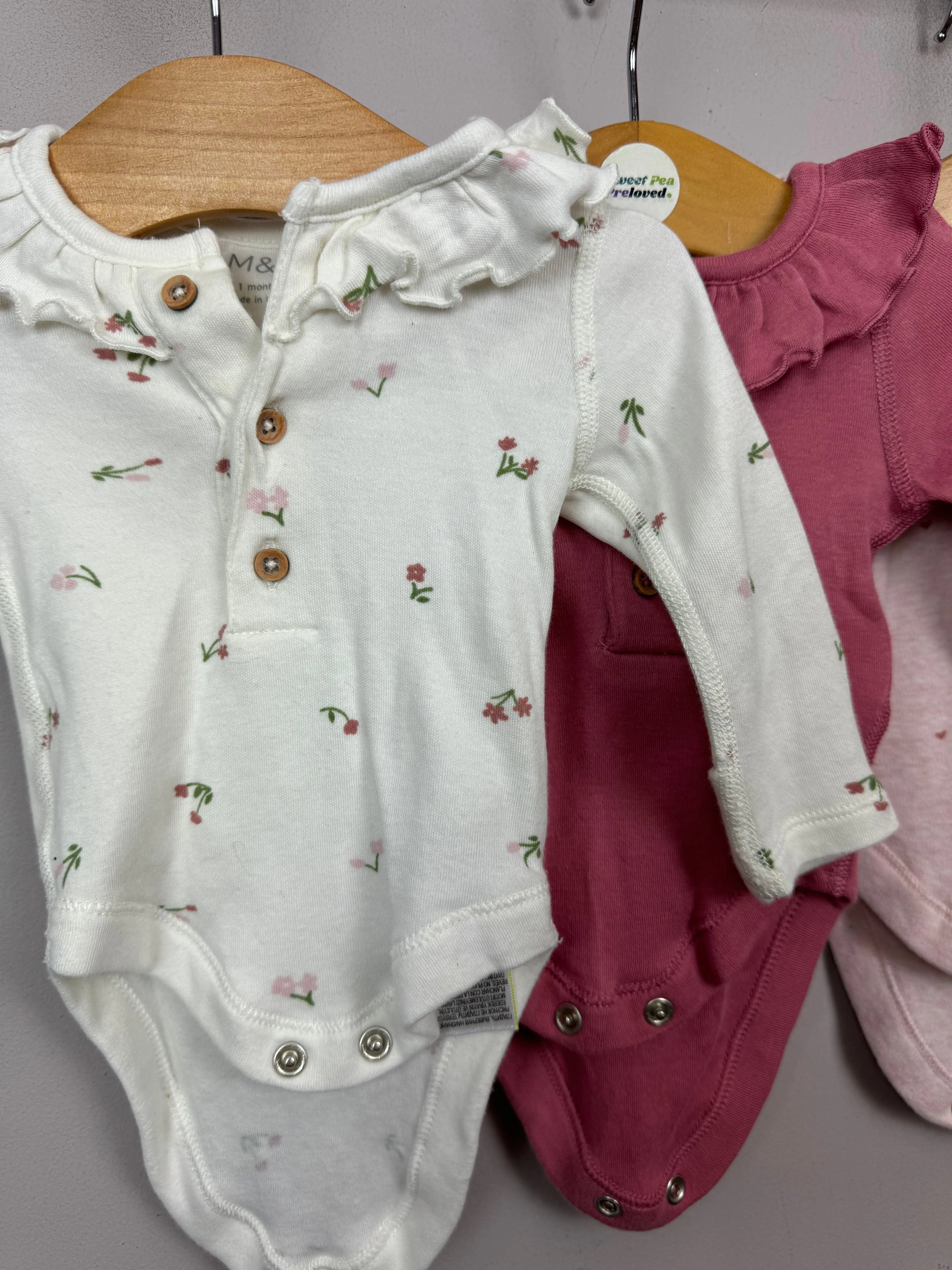 M&S pink Henley bodysuits 1month