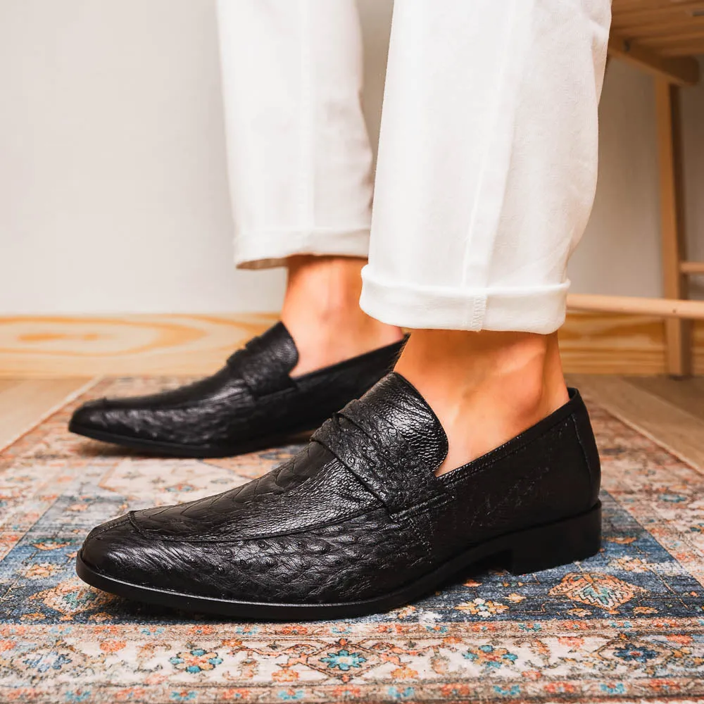 Marco Di Milano Fangio in Black Ostrich Penny Loafers