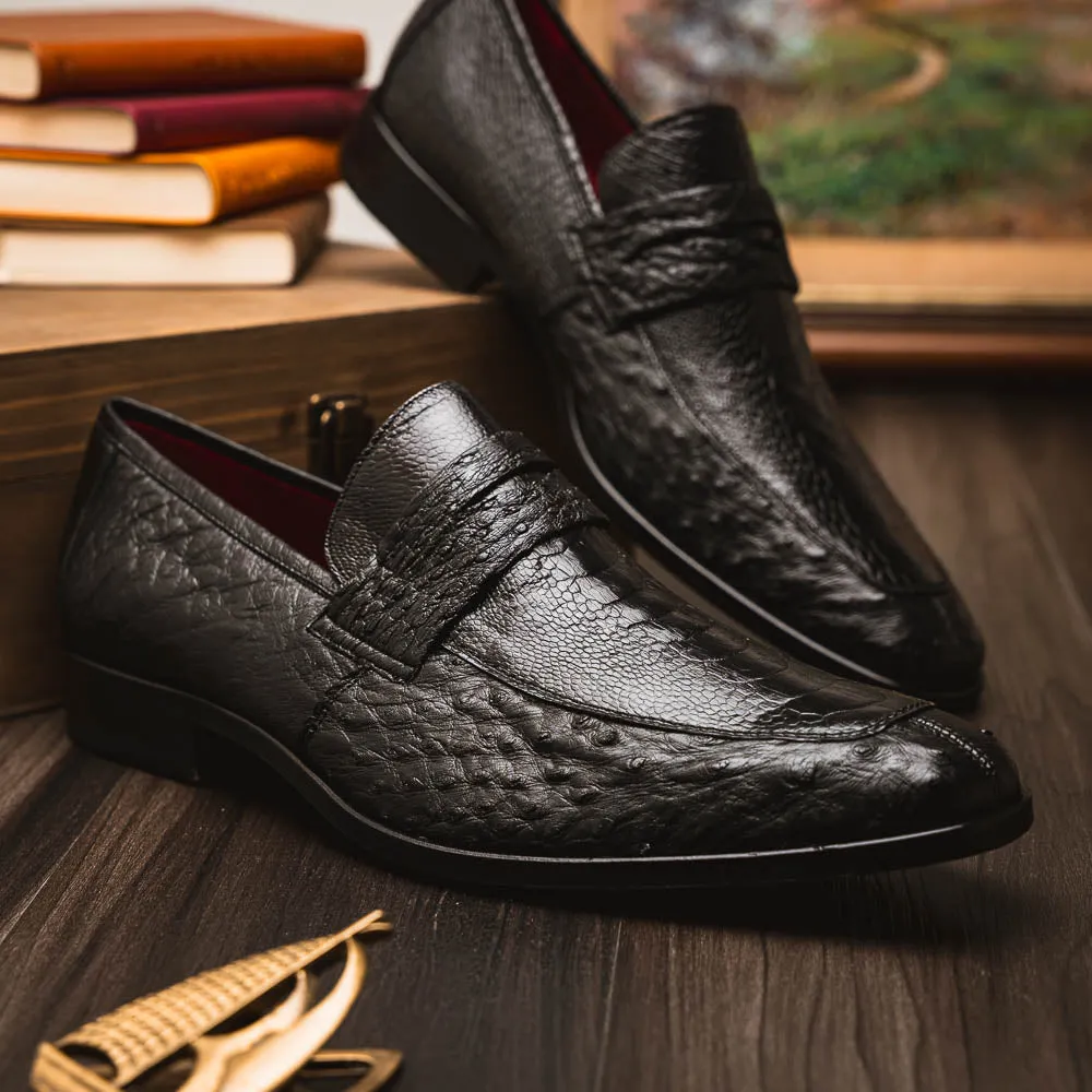 Marco Di Milano Fangio in Black Ostrich Penny Loafers