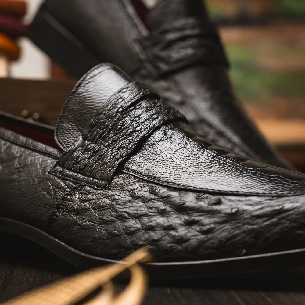 Marco Di Milano Fangio in Black Ostrich Penny Loafers