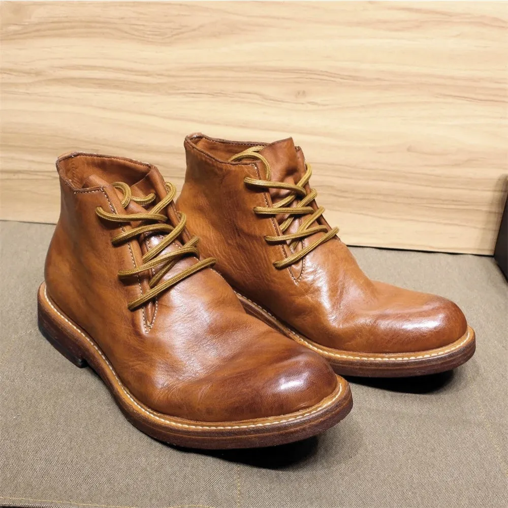 Mens Ankle Boots Soft Calf Real Leather Winter Boots