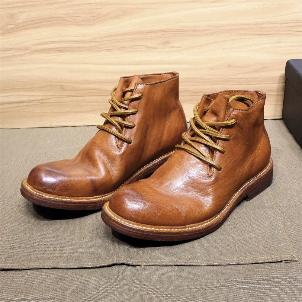 Mens Ankle Boots Soft Calf Real Leather Winter Boots