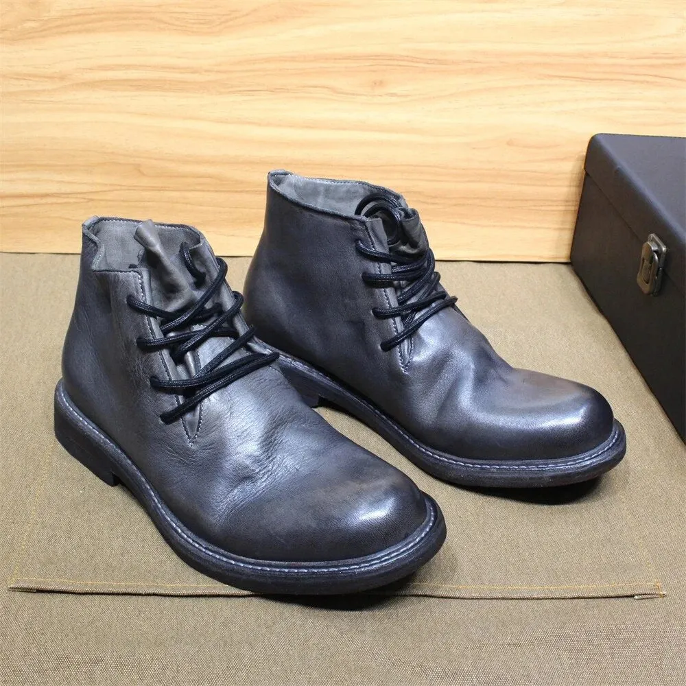 Mens Ankle Boots Soft Calf Real Leather Winter Boots