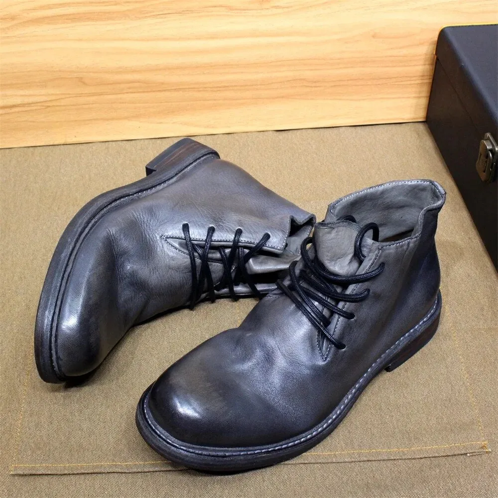Mens Ankle Boots Soft Calf Real Leather Winter Boots