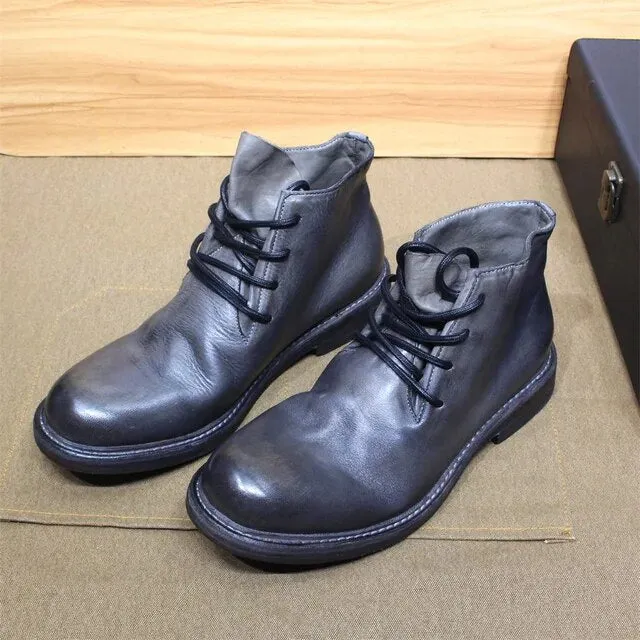 Mens Ankle Boots Soft Calf Real Leather Winter Boots