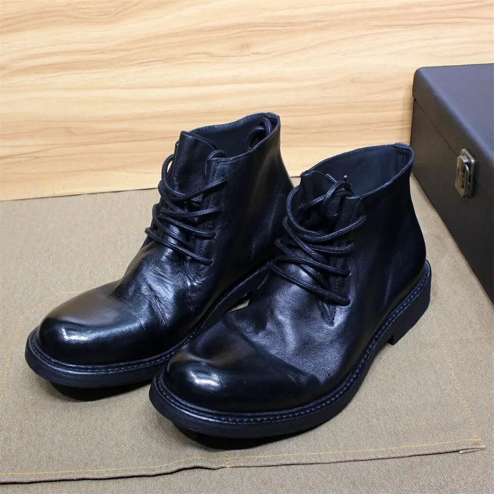 Mens Ankle Boots Soft Calf Real Leather Winter Boots
